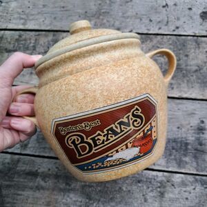 Vintage Bostons Best Beans Crock Jar Canister Pottery Craft Ceramic Cook Pot USA